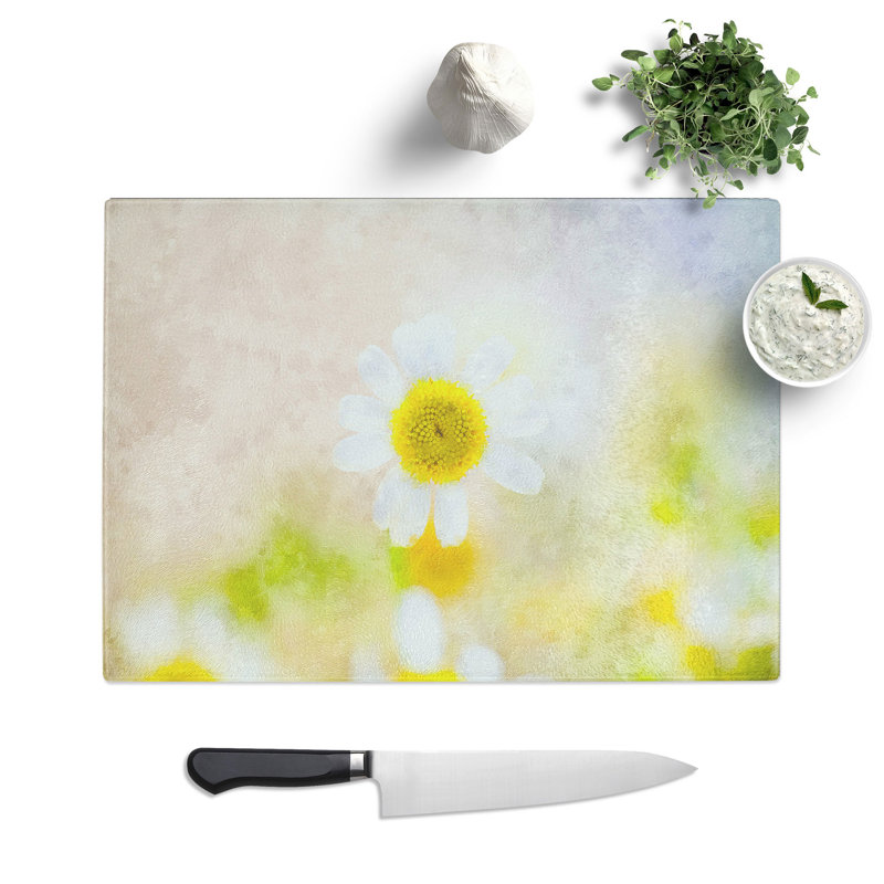 Tempered Glass Daisy Flower View Chopping Board, 20 cm x 28.5 cm