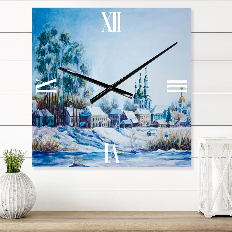 Petite ville en hiver - Horloge murale traditionnelle, Grand