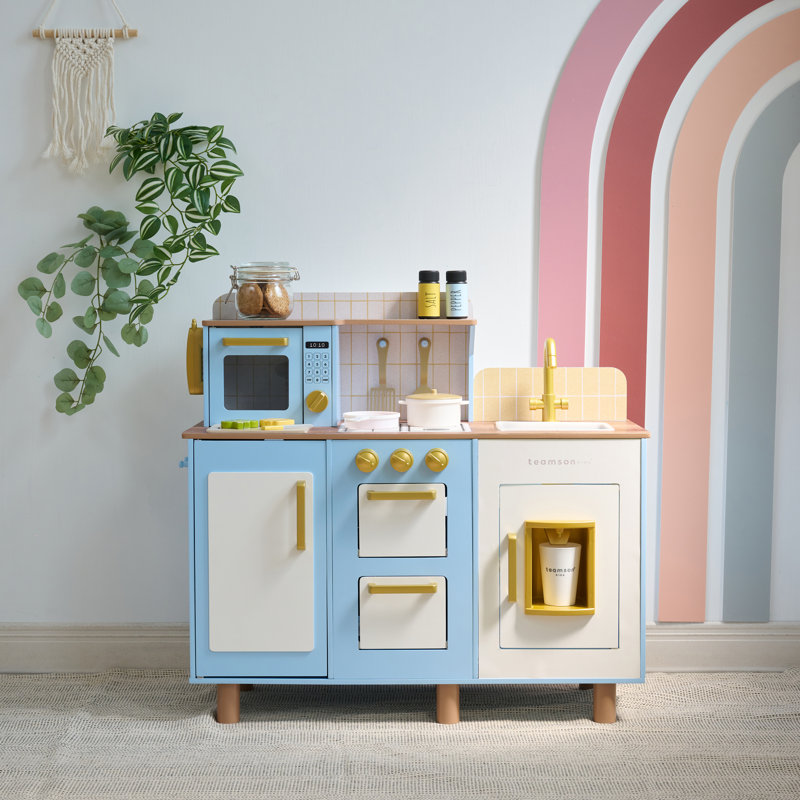 Teamson Kids Little Chef Hampton Wooden Play Kitchen With Ice Dispenser & Sink, Blue