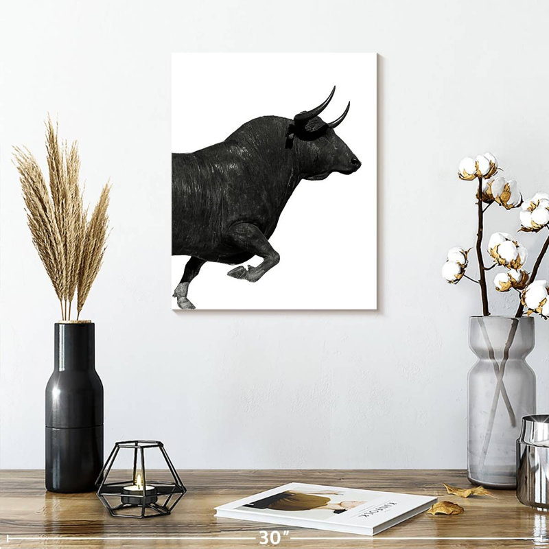 «Charging Black Bull» sur toile, H 15 po x l 12 po x P 1,25 po