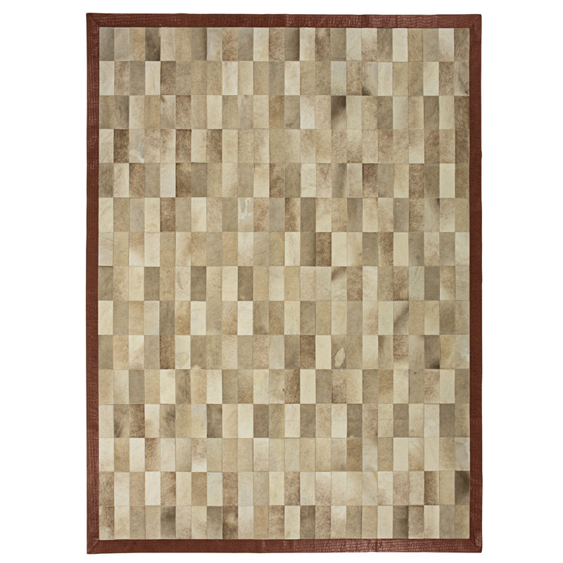 Hermes Cowhide Geometric Area Rug, Rectangle 9' x 12'