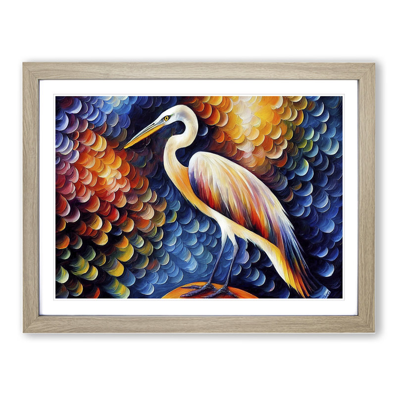 Heron Bird Abstract Vol.2 1 Piece Single Picture Frame Painting, 46cm H x 64cm W x 2cm D, Oak