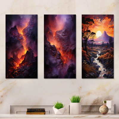 Volcano Volcanic Glow - Volcano Canvas Prints Set Of 4