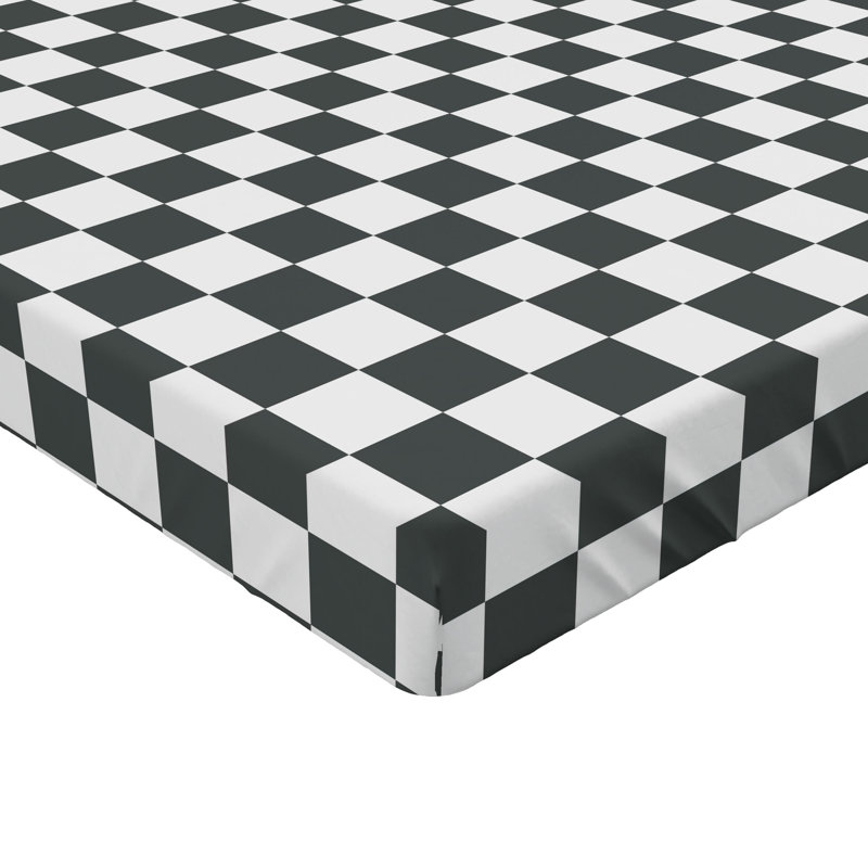 Drap-housse orange Ambesonne, Drap-housse de taille double, Carreaux gris / blanc