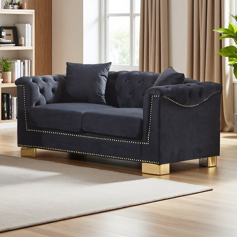 Canapé Chesterfield, Noir / Bleu