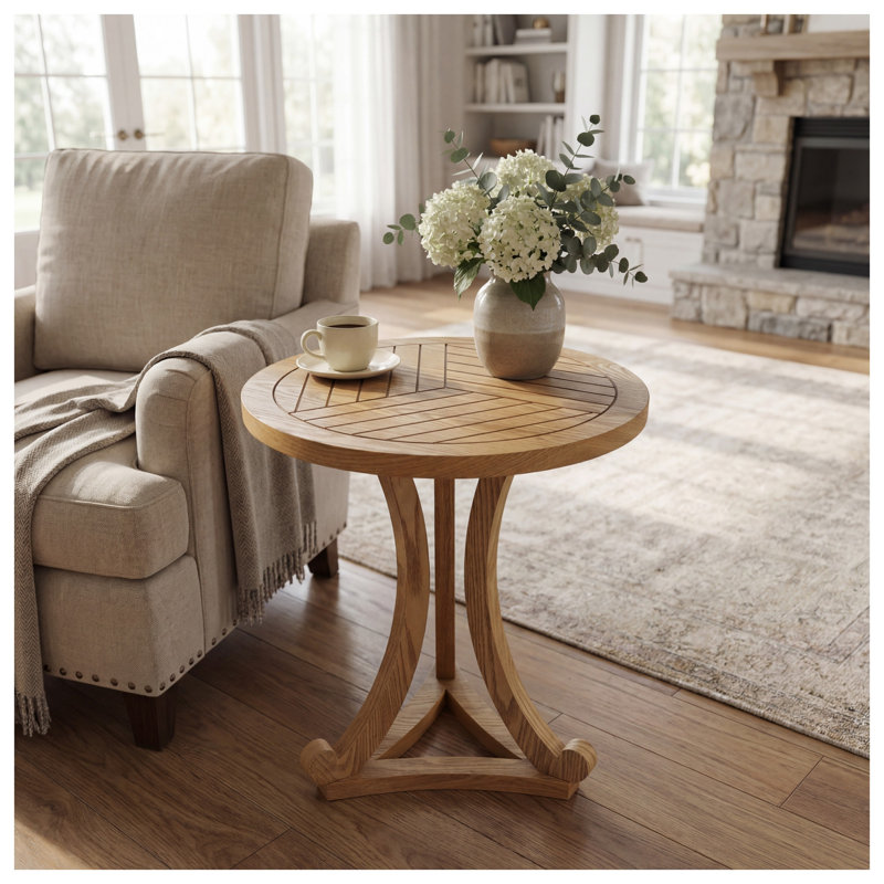 Table d'appoint ronde en bois naturel avec base en lattes courbées