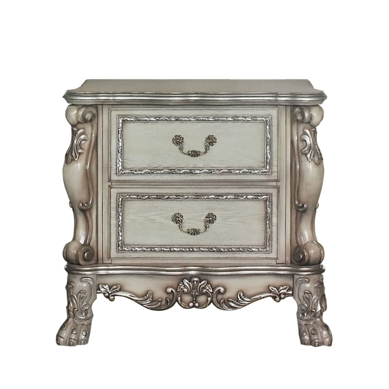 Nightstand, Traditional Elegant With 2 Drawers, Antique White