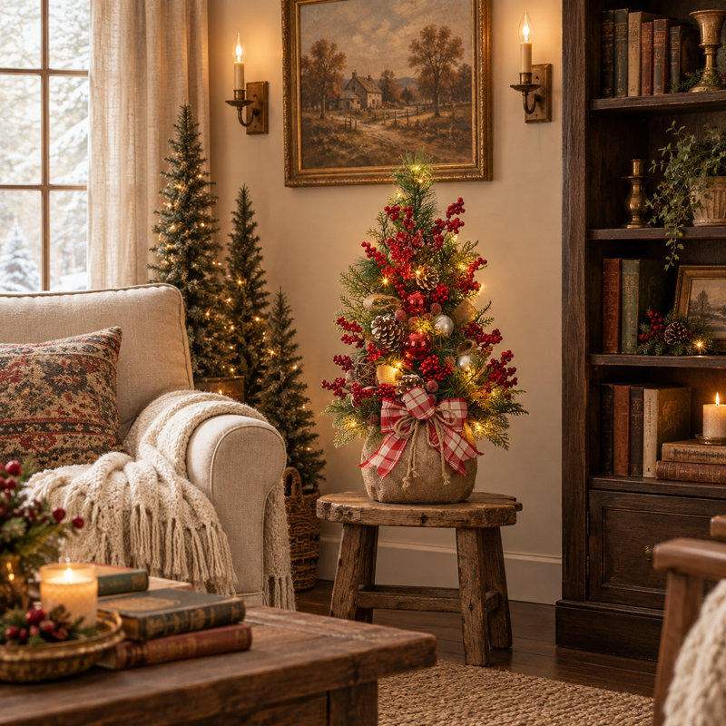 Sapin de Noël artificiel de table pré-illuminé de 61 cm (24 po) avec lumières DEL et décorations
