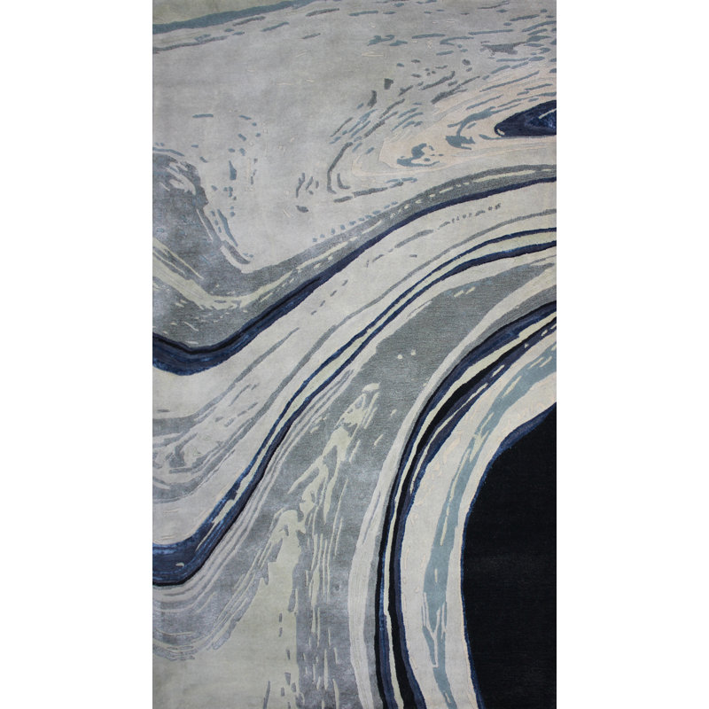 Tapis décoratif gris en laine Touffeté à la main à motif abstrait Risley, Rectangle 5 pi x 8 pi
