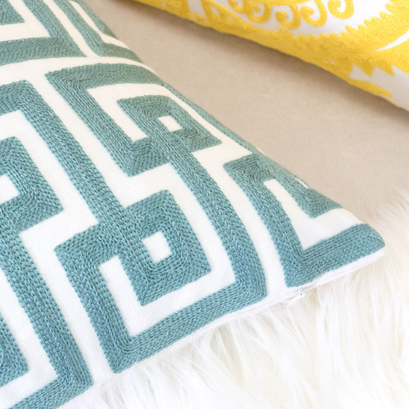 Geometric Cotton Throw Pillow, Teal