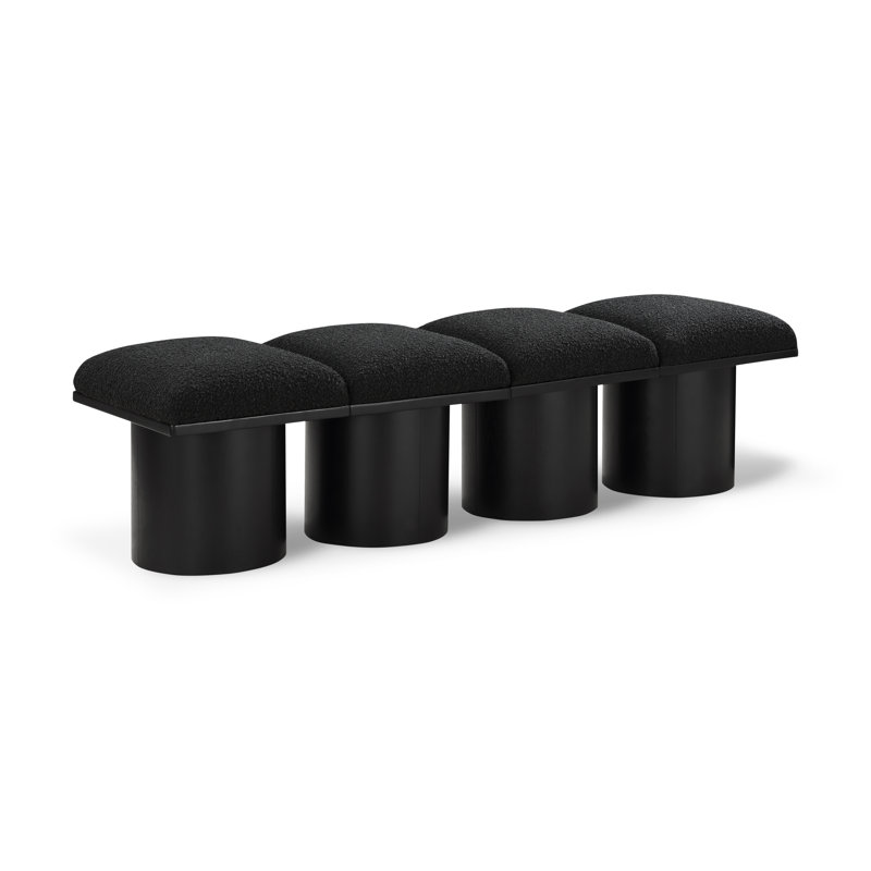 Banc rembourré Horatia, Noir, noir, noir, noir, Tissu bouclé noir, H 17,5 po x l 62 po x P 18 po