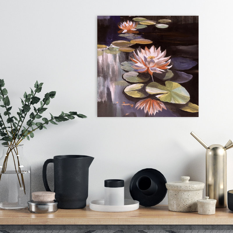 Tranquille, nénuphars délicats, paisible, lis serein, fleur, art mural, 18" H x 18" W
