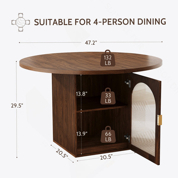 Everly Quinn 47 Inch Round Dining Table With Storage Cabinet, Modern ...