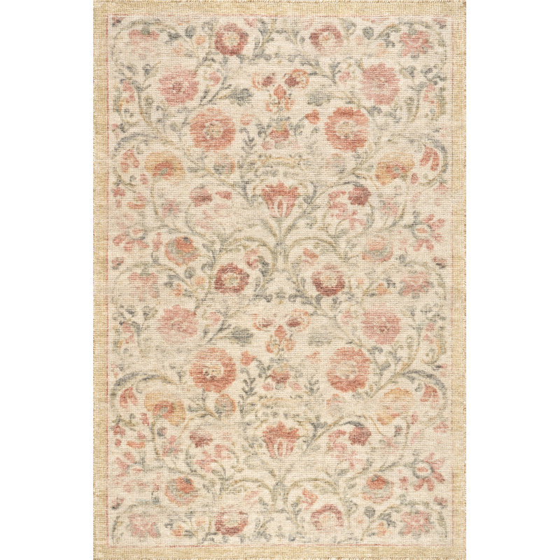 Sufi Hand-Tufted Floral Motif Wool-Blend Rug, Rectangle 7'6" x 9'6"