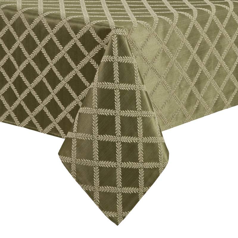 Lenox Laurel Leaf Damask Tablecloth, 70"x122" Rectangle, Loden