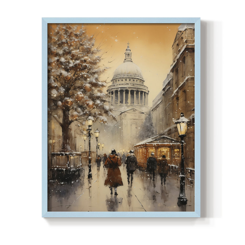 «Christmas Holiday Art», reproduction encadrée en bois massif, H 15 po x l 12 po, Bleu
