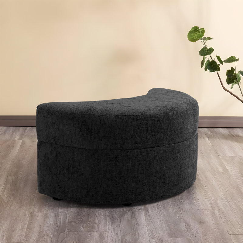 Niama Curved Chenille Storage Ottoman, Black Polyester