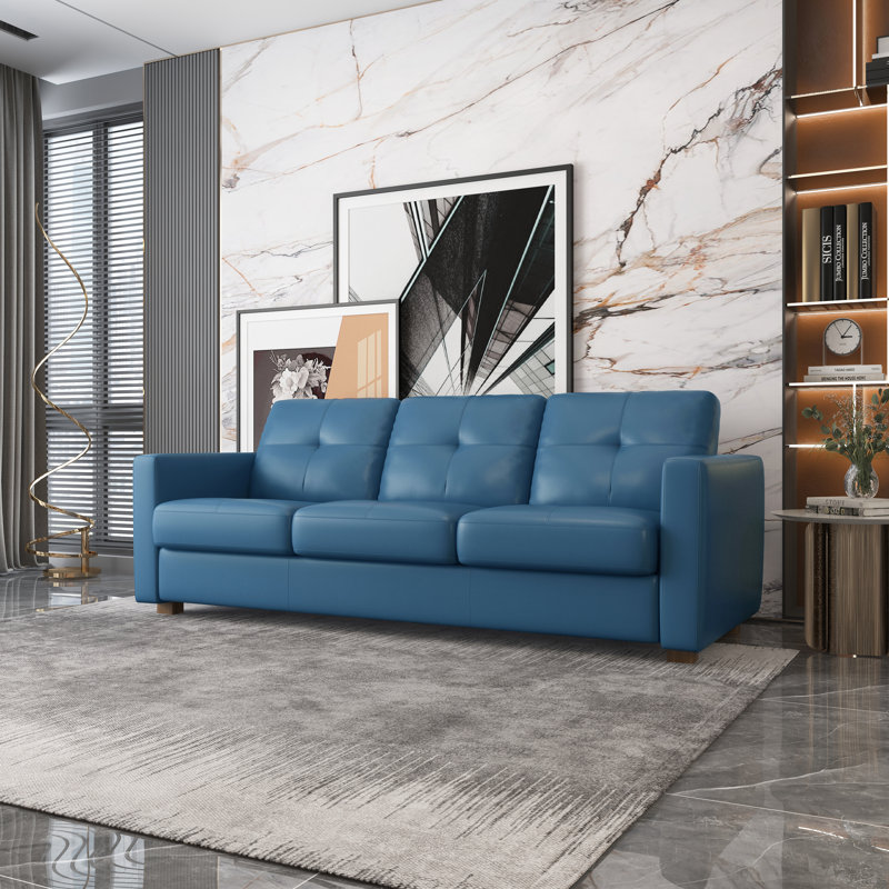 80.6'' Leather Sleeper Sofa, Blue Genuine Leather