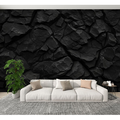 Peel and Stick Wallpaper Dark Black Charcoal Rough Grunge Rock industrial Wall Murals 100"H x 144"W Removable PVC Wall Paper Self-Adhesive Wall Decor for Bedroom Living Room Home Office