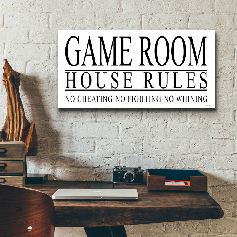 "Game Room House Rules I" - sans cadre, art textuel, H 12 po x l 24 po x P 0,2 po