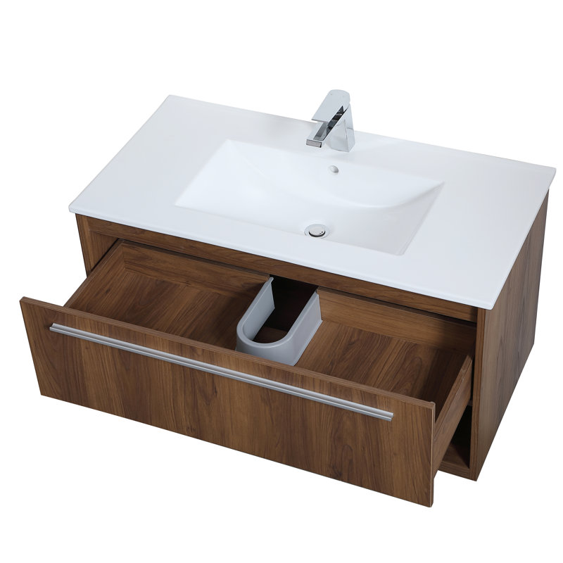 Kasper 36'' Single Bathroom Vanity with Resin Top, Walnut Brown