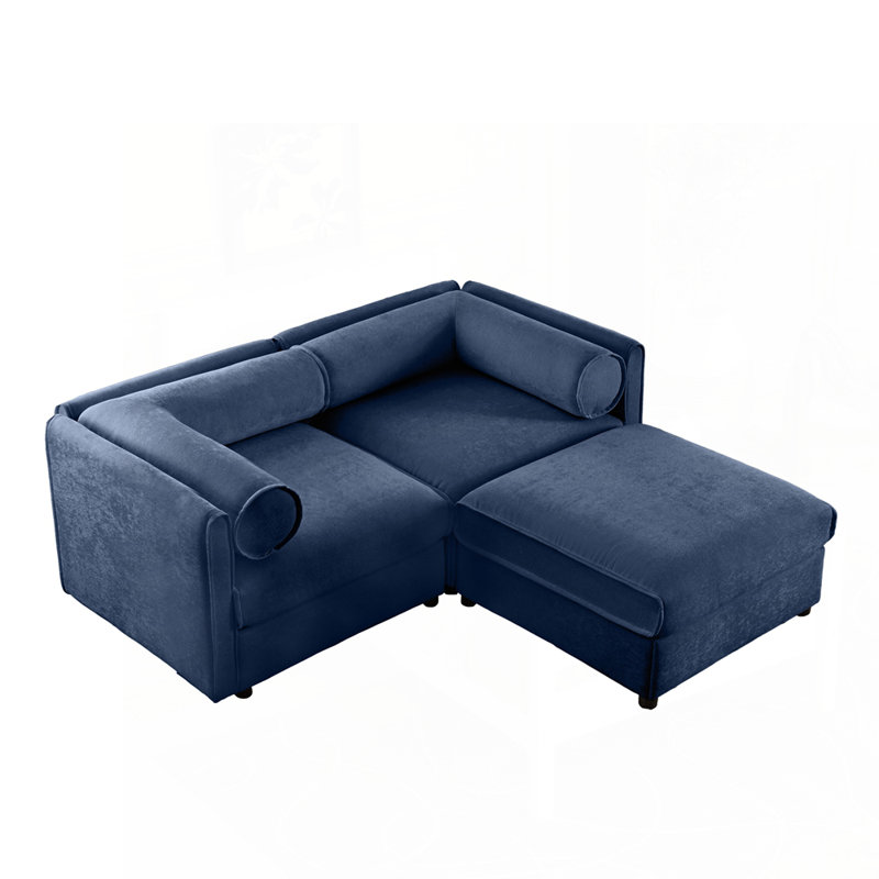 Élégant canapé 2 places en chenille avec repose-pieds, Bleu