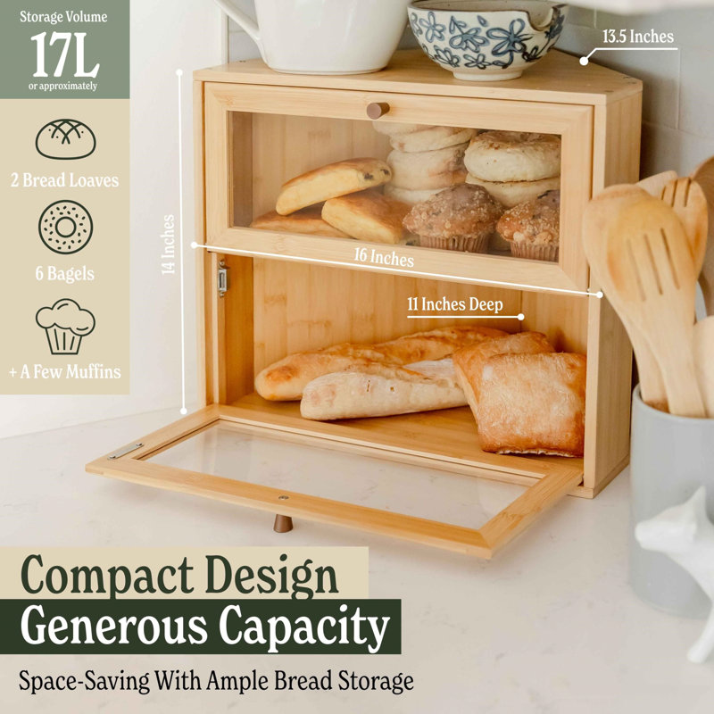 Box With Glass Door Fulgutonit Corner Bread Box For Kitchen Countertop ...