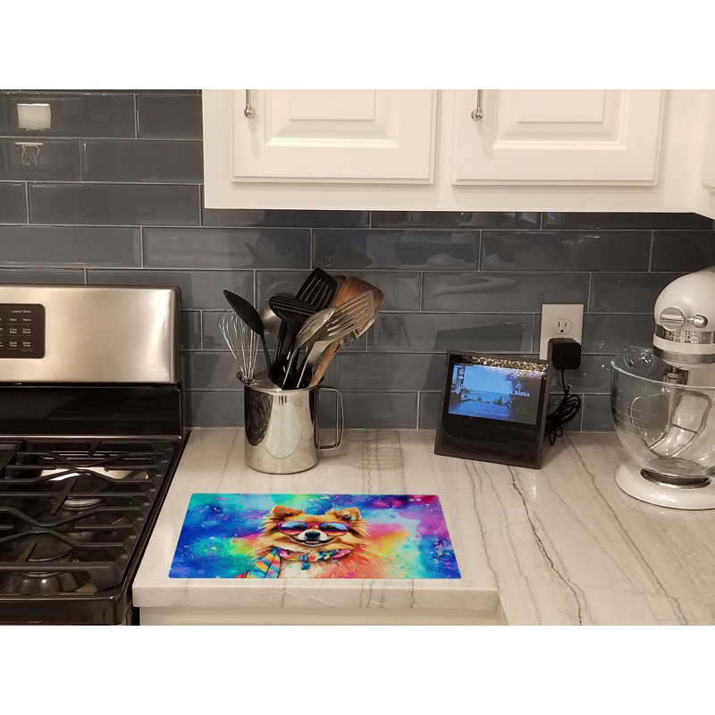 Pomeranian Hippie Dawg Glass Cutting Board Large