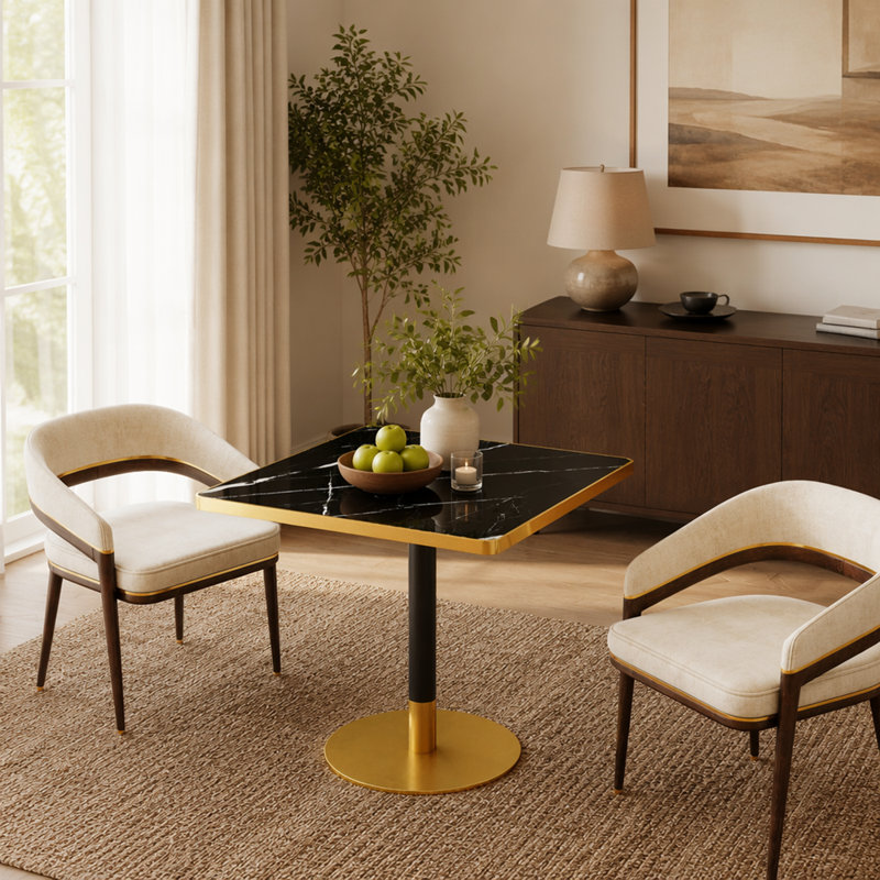 Table de salle à manger carrée moderne 31,5 po Tulip, Grey, Gold