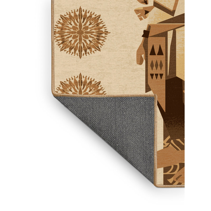 Tapis oriental doux en peluche d'inspiration mondiale Dylan - reliure brun clair, 7 x 9