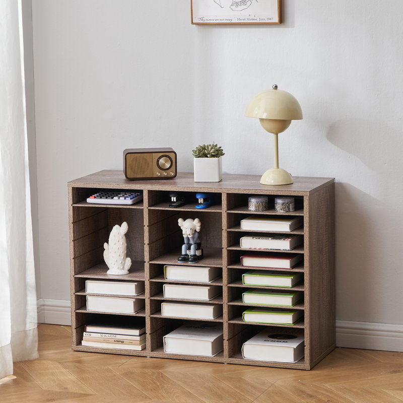 Organisateur de livres en bois avec 27 tablettes amovibles, Noir / * gris