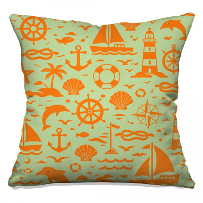 Orange Nautical Icons Double Sided Throw Pillows
