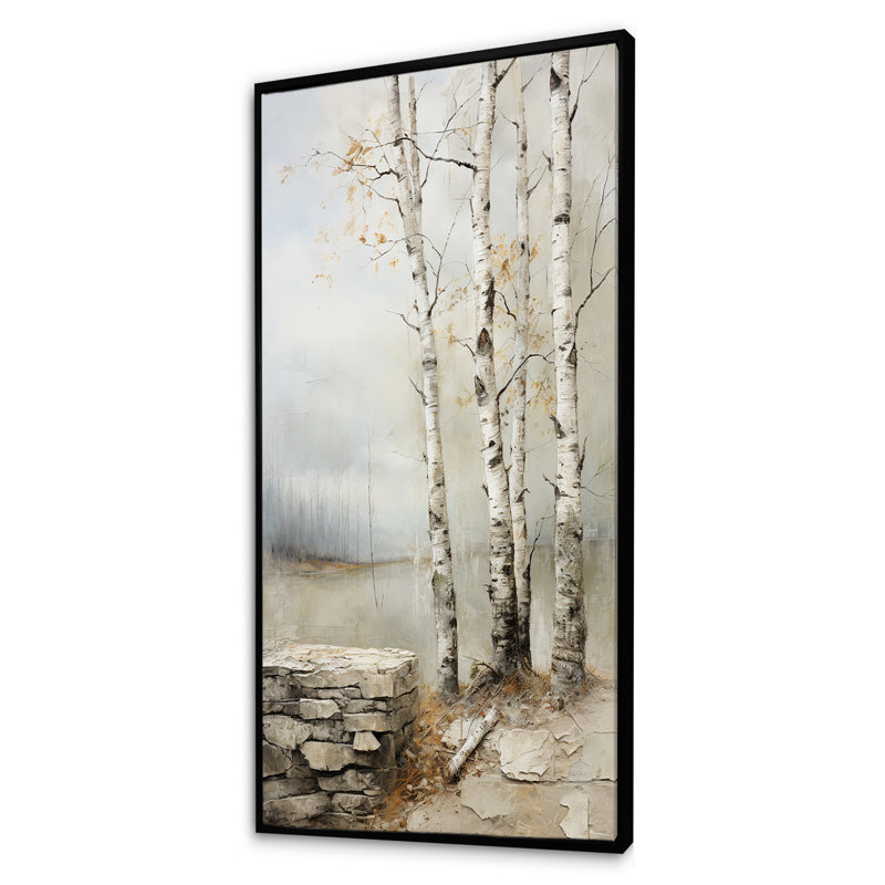Rustic Birch Tree Charm - Art mural bouleau, H 60 po x l 28 po x P 1,5 po, Cadre flottant noir