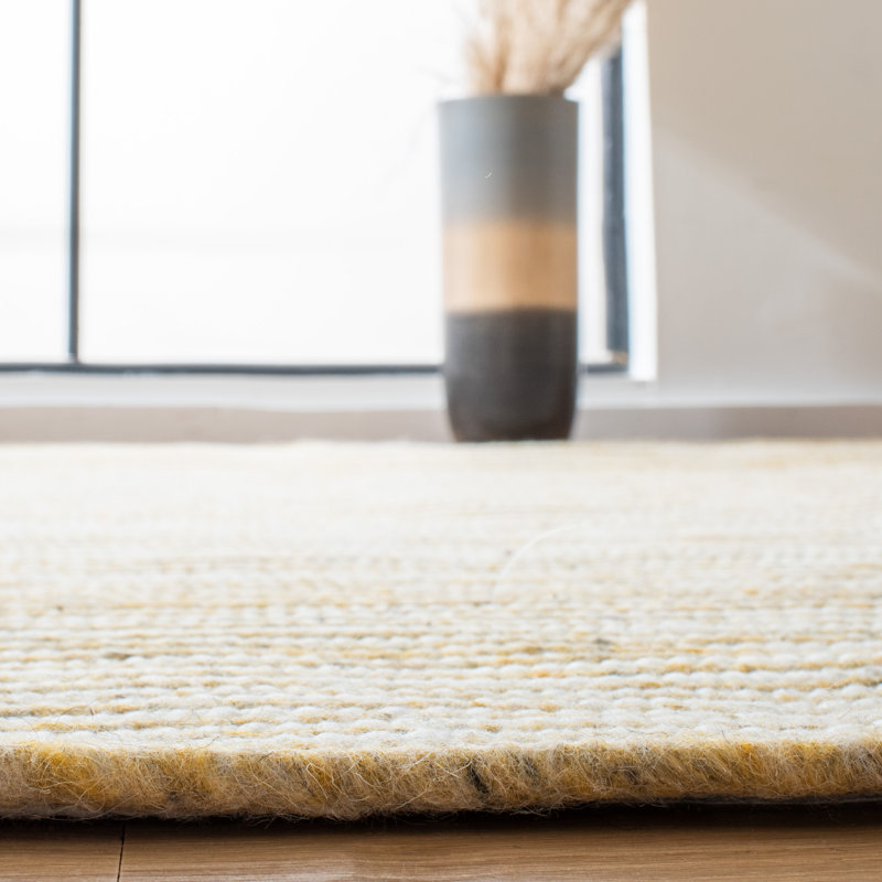 Mcclelland Hand Woven Wool/Cotton Rug in Ivory/Gold, Round 3'