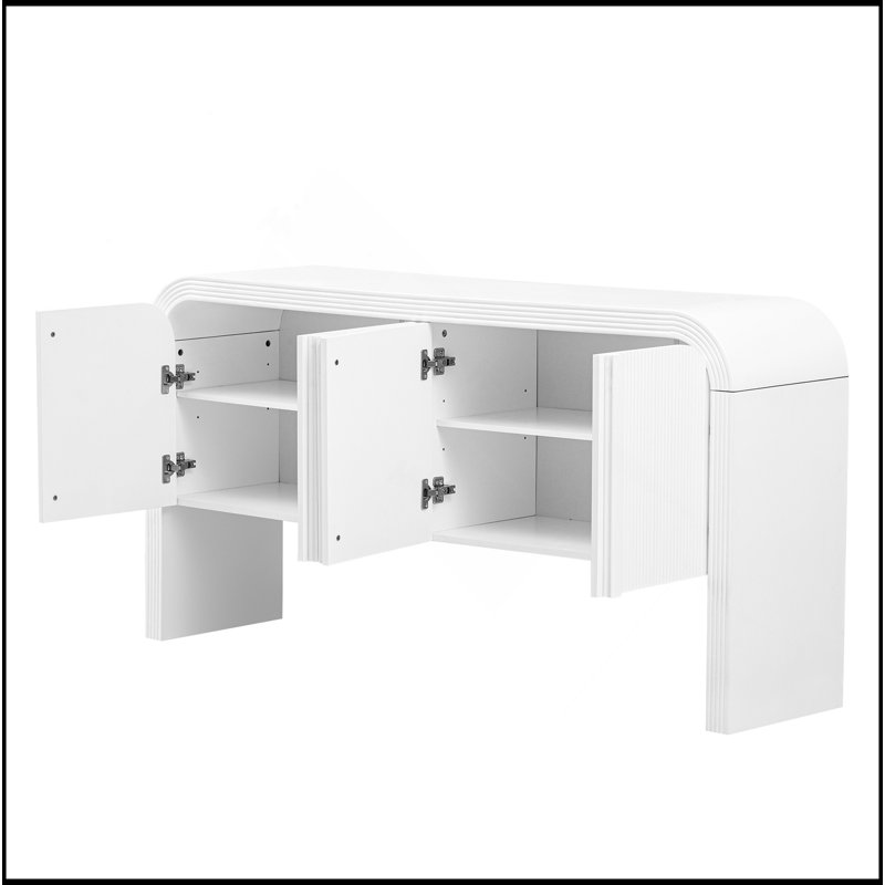 63-Inch Wave-Pattern Console Table With 4 Doors And Adjustable Shelf,Curved Design Sofa Table Behind Couch,Rustic Narrow Entryway Table For Living Room, Foyer And Hallway