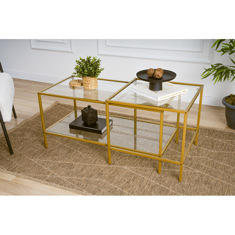 Four Leg Coffee Table with Storage, Gold