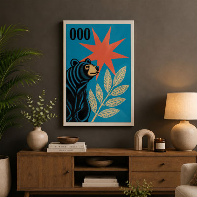 Playful Bear and Stars Modern 1 Piece Wrapped Canvas Wall Art