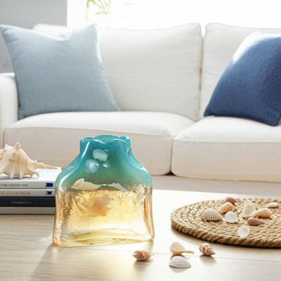 Isolina Decorative Glass Vase Coastal Style Handcrafted Art Glass Vase with Organic Shape and Ocean-Inspired Details for Trendy Nautical Coastal Decor Accent in Contemporary Coastal Interiors