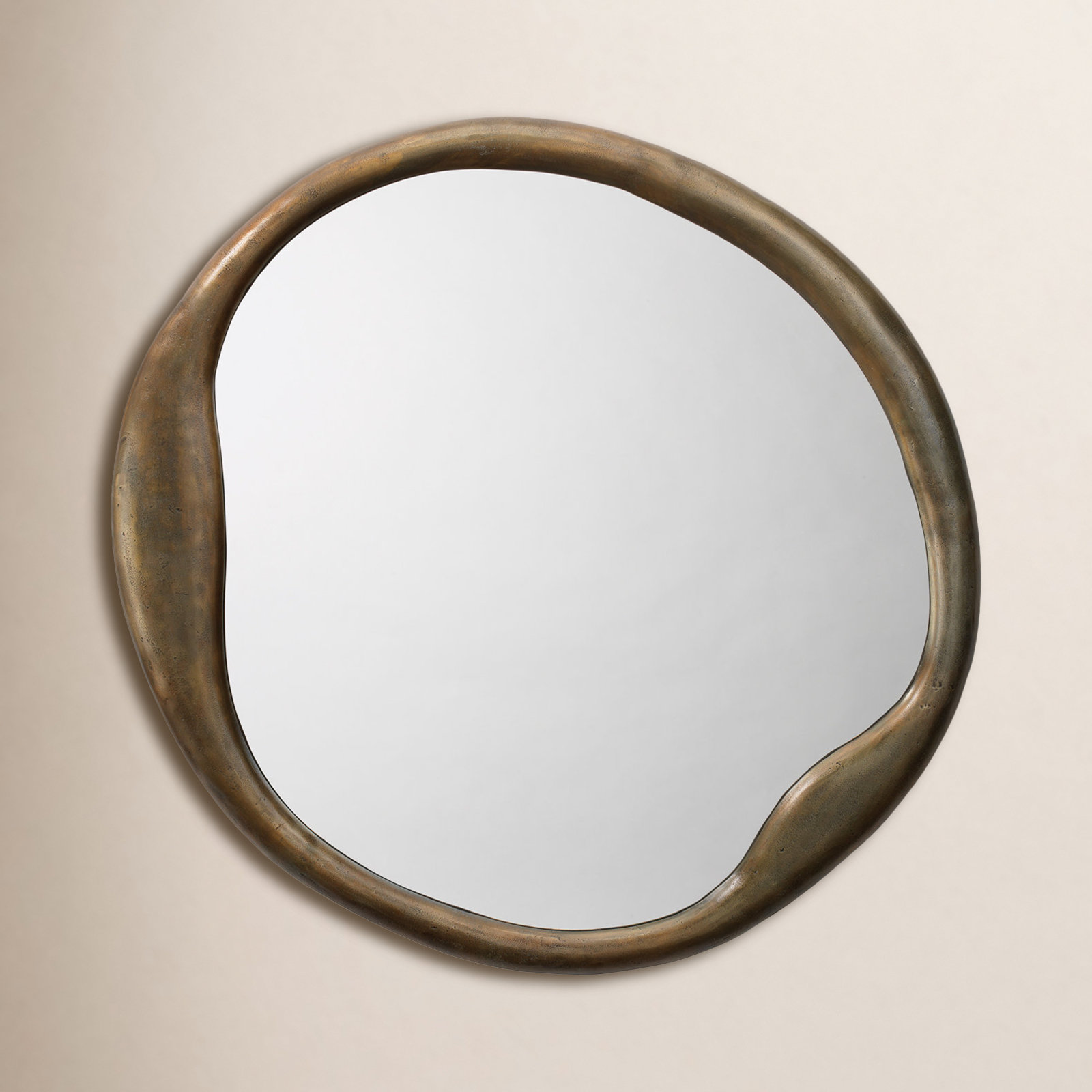 Organic Aluminum, Manufactured Wood Irregular Mirror, Antique Brass