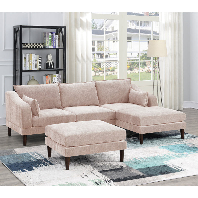 Canapé et méridienne réversible avec repose-pieds Sukkhu, Mélange de polyester rosé