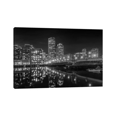 Boston Harborwalk Nightscape 1 Piece Wrapped Canvas Wall Art