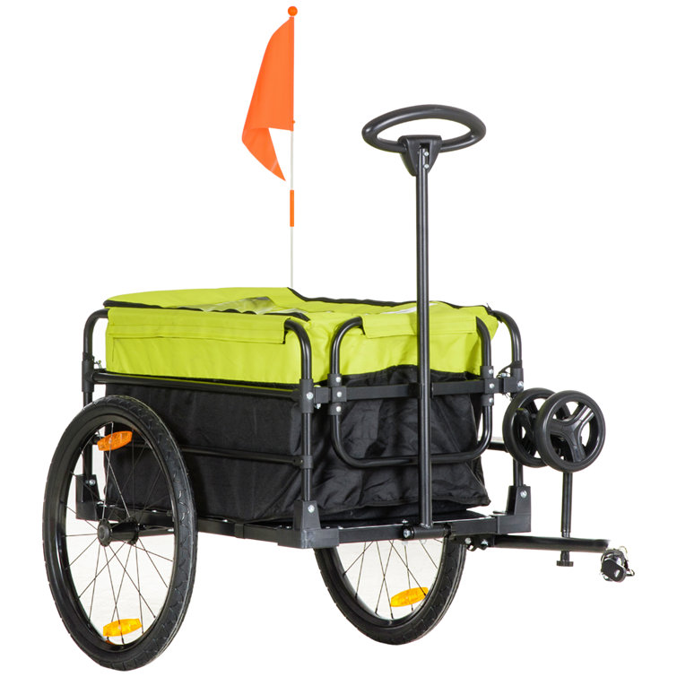 Aosom Bike Cargo Trailer & Wagon Cart Multi-Use Garden Cart with Removable Box 20'' Big Wheels Reflectors Hitch and Handle Yellow