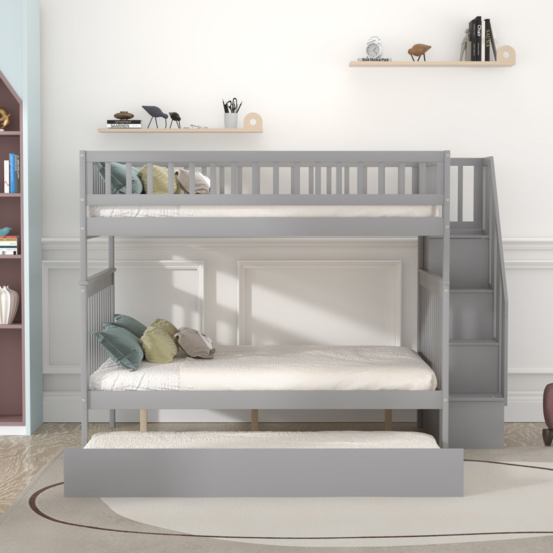 Lit superposé standard avec gigogne Gurchetan par Harriet Bee, Double sur double, Gris