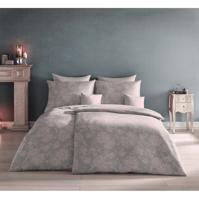 Lech 110 TC Reversible Duvet Cover Set, Grey/Pink, 200 x 220cm - 2 Pillowcases (80 x 80 cm)