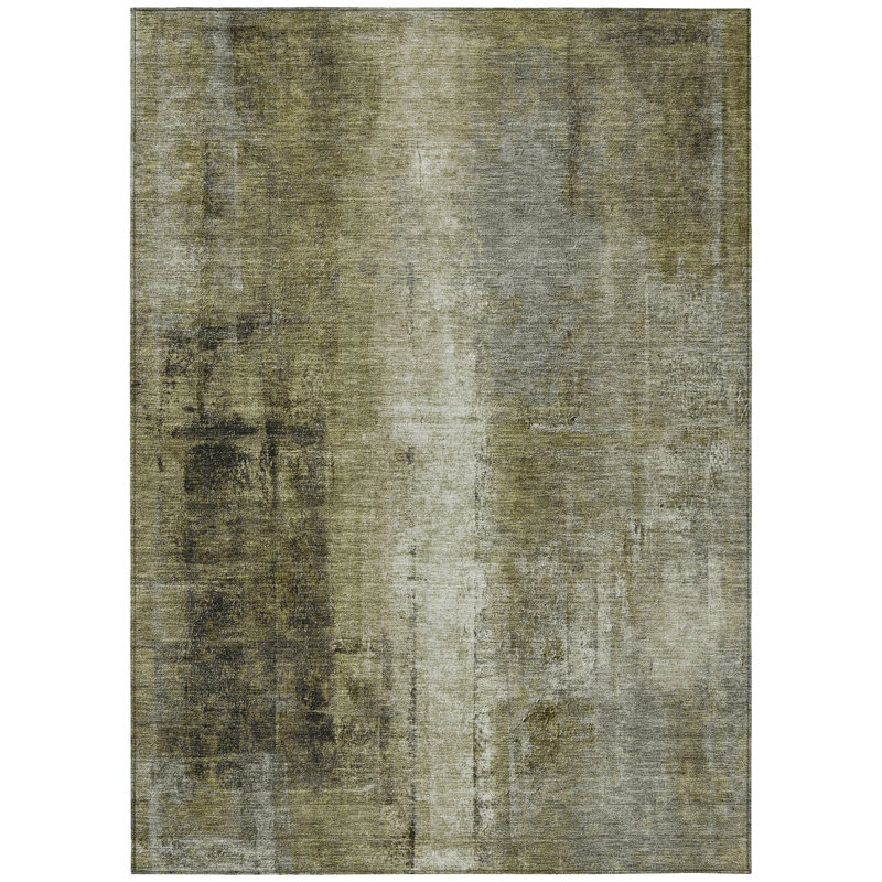 Machine Washable Indoor/Outdoor Xhevrie Olive Rug, Rectangle 8' x 10'