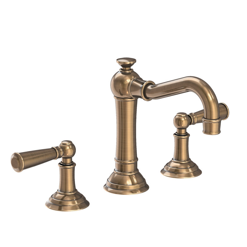 Jacobean Widespread Bathroom Faucet with Drain Assembly, Antique Brass