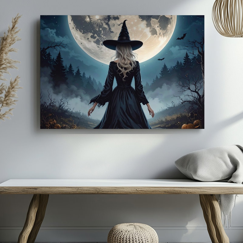 Art mural sur toile, "Moonlit Witch Canvasmysterious Sorceress Under Full Moon", H 30 po x l 30 po
