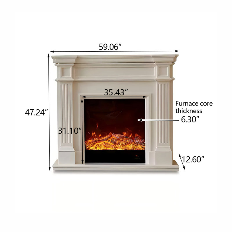 Foyer électrique ivoire blanc paysage, H 47,24 po x l 59,06 po x P 12,6 po