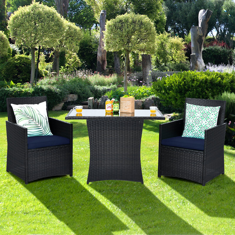 Safaree 2 - Person Patio Conversation Set with Cushions, Mixed Brown, Navy
