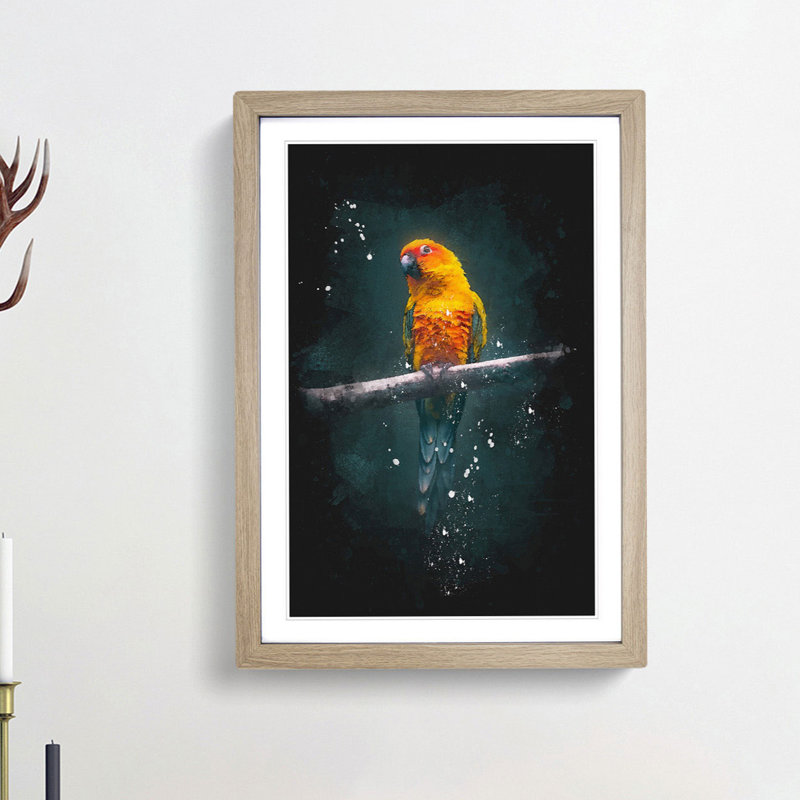 Perched Parrot - Picture Frame Graphic Art Print, Oak Framed, 87cm H x 62cm W x 2cm D